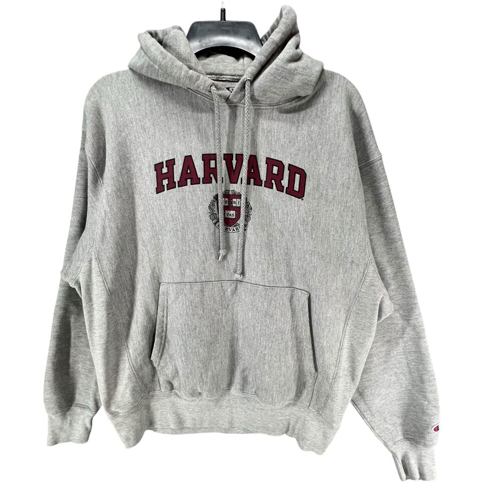 Champion Gray Harvard Pullover Hoodie with Maroon Logo